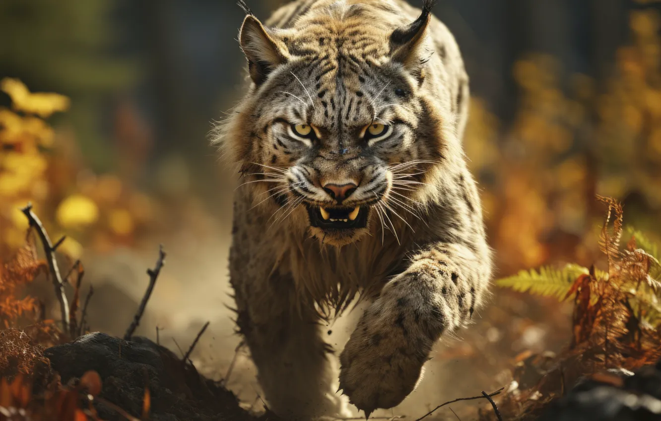 Photo wallpaper Look, Predator, Lynx, Front, Digital art, Big cat, AI art, The Art of Artificial Intelligence