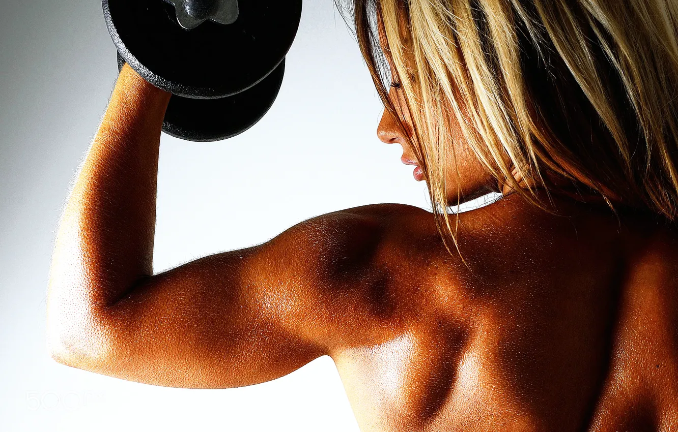 Photo wallpaper girl, beauty, strength, dumbbells, Tanya, strength and beauty