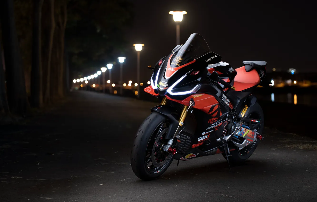 Photo wallpaper Orange, Aprilia, RSV4, Black, Night