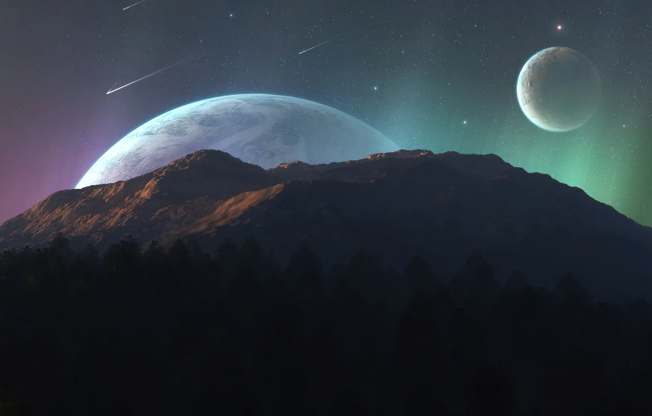 Photo wallpaper the sky, mountains, planet