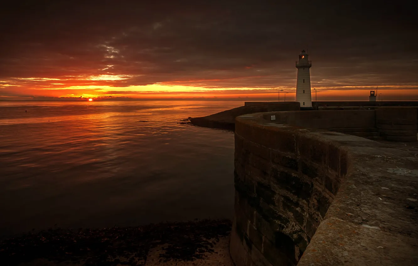 Photo wallpaper sea, landscape, night, lighthouse