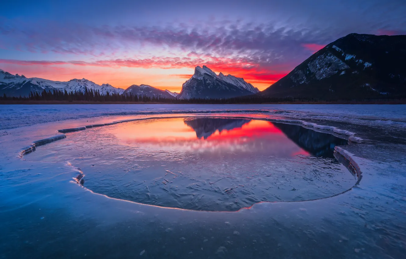 Photo wallpaper mountains, lake, Canada, parks, Banff, Sunrises and sunsets