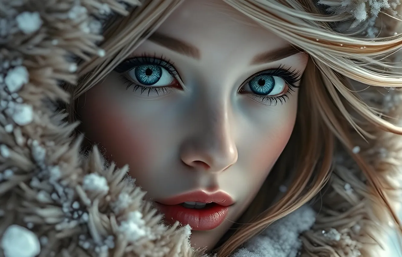 Photo wallpaper eyes, girl, snow, beautiful, according to addictive cues