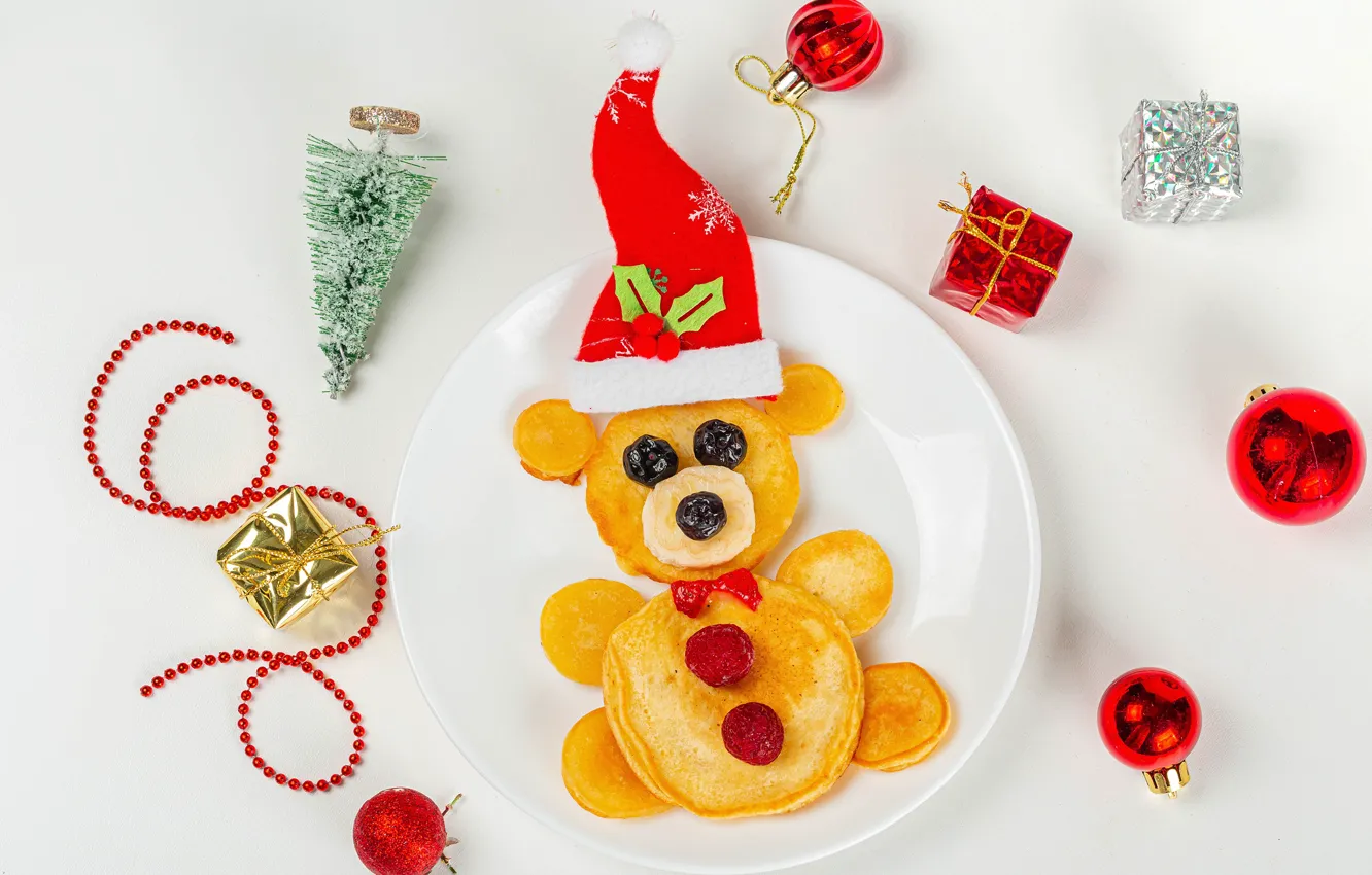 Photo wallpaper berries, gift, Christmas, bear, beads, pancakes, cakes, decor