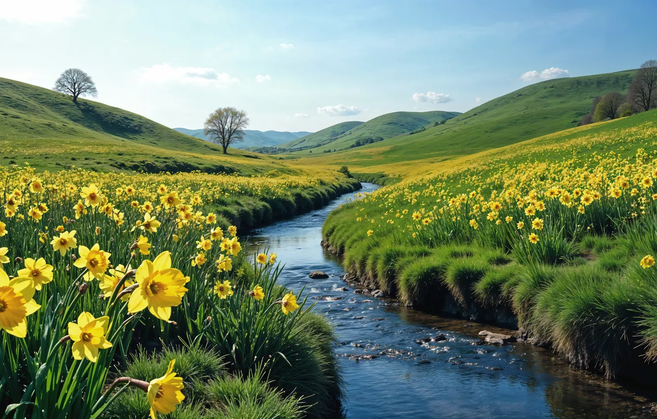 Photo wallpaper flowers, mountains, spring, colorful, meadow, blossom, flowers, mountains