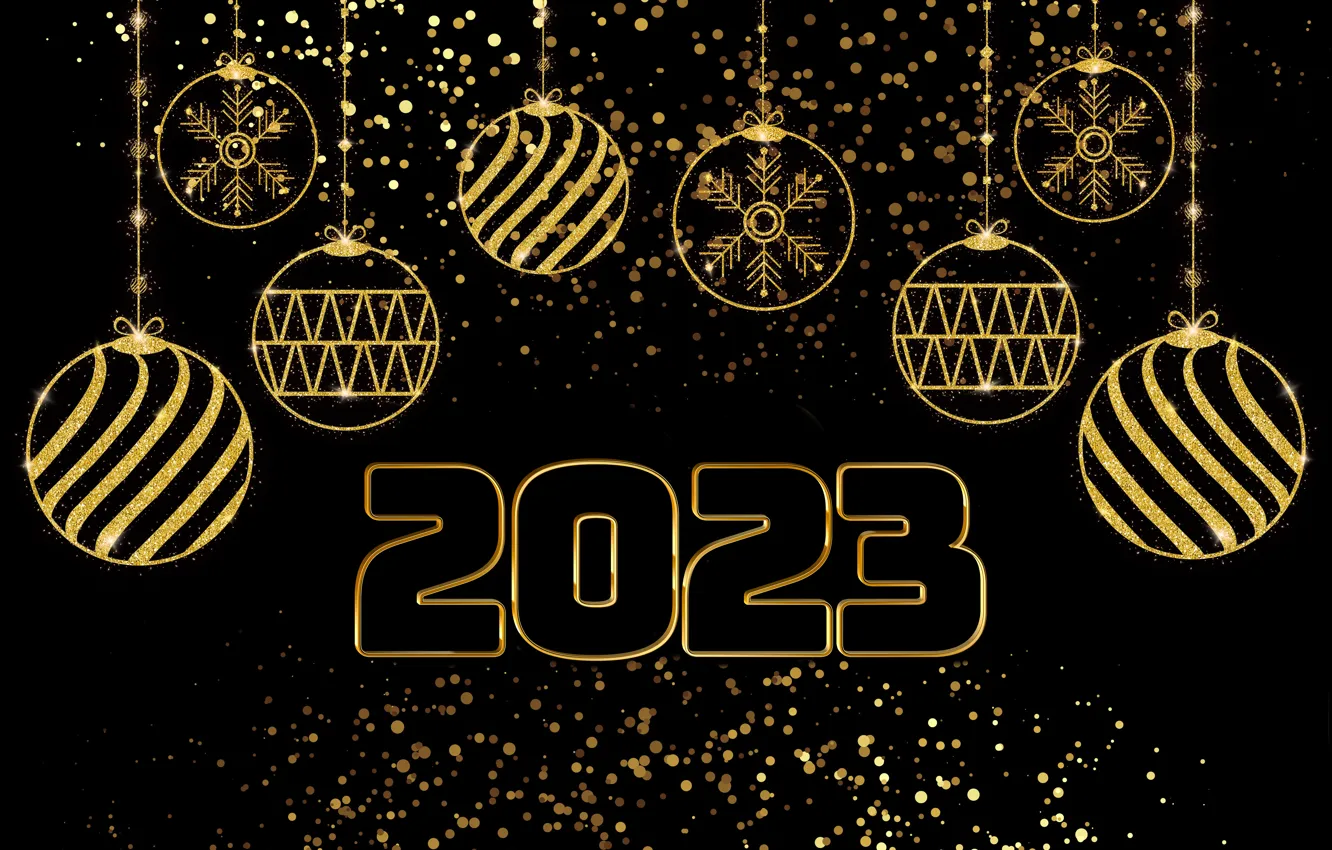 Photo wallpaper gold, balls, new year, figures, golden, balls, New Year, Happy