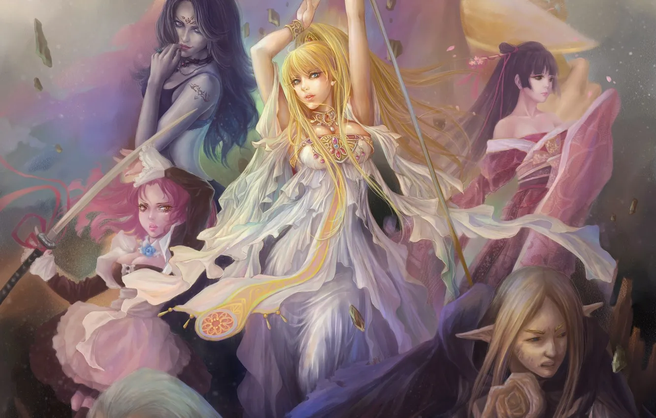 Photo wallpaper girl, katana, fantasy, art, sunmomo