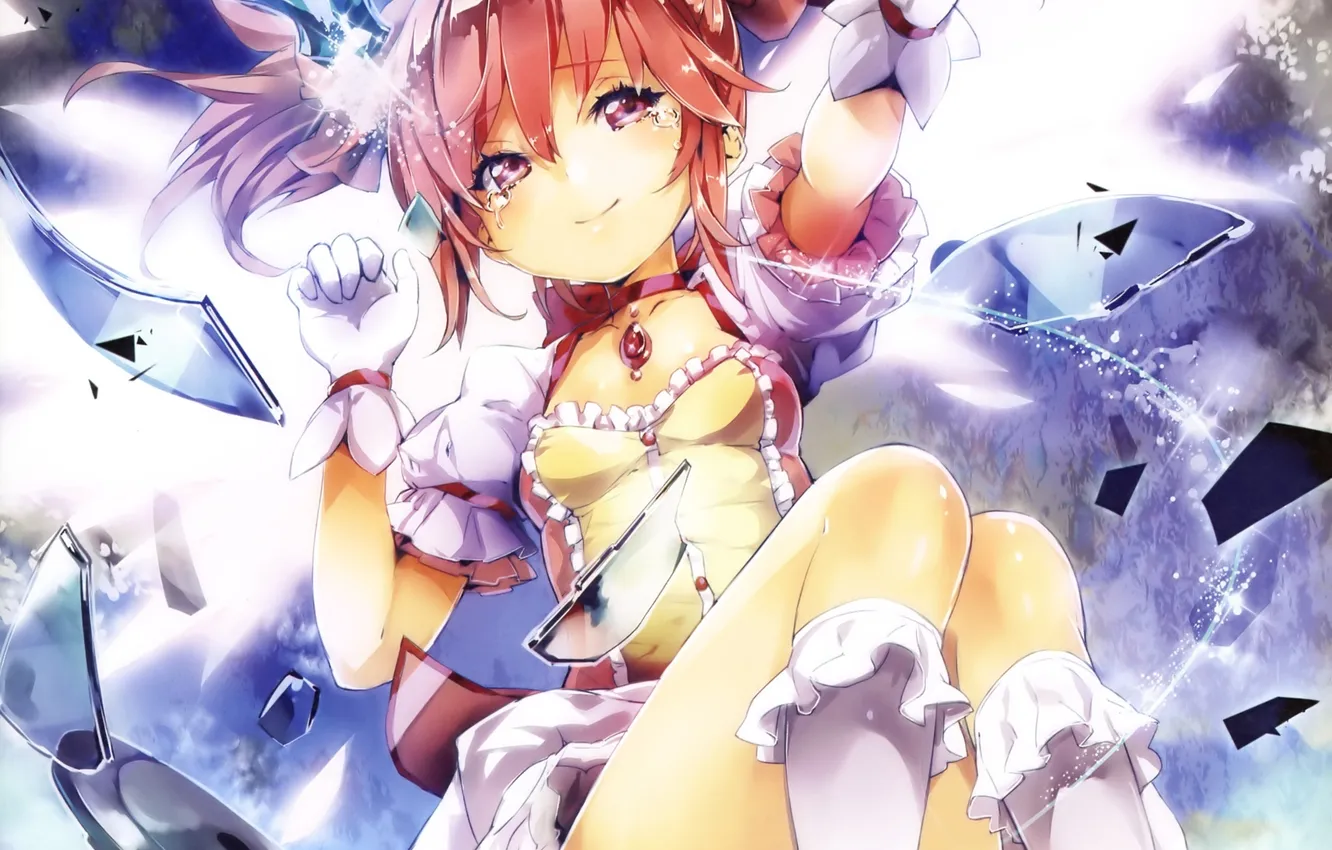 Photo wallpaper girl, fragments, anime, tears, art, mahou shoujo madoka magica, madoka kaname, Girl Madoka