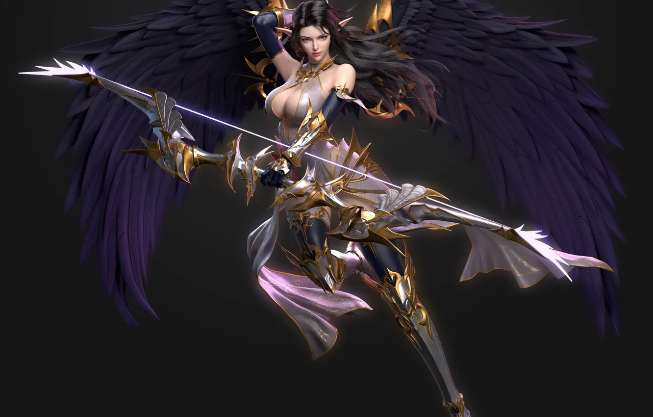 Photo wallpaper chest, look, girl, wings, brunette, bow, art, girl