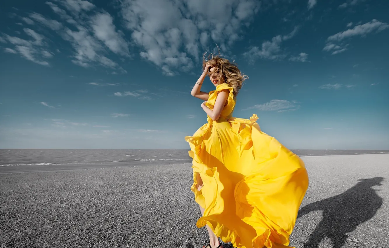 Photo wallpaper the sky, girl, clouds, hair, dress, Sergey Gokk