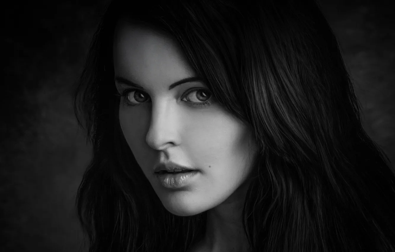 Photo wallpaper look, girl, portrait, black and white photo