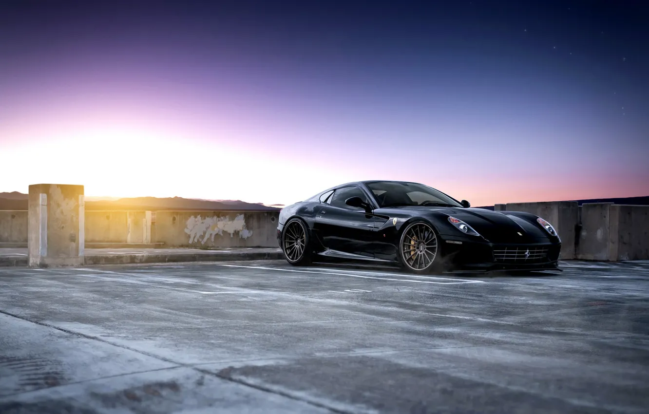 Photo wallpaper black, sports car, Ferrari, Parking, Ferrari 599 GTB Fiorano