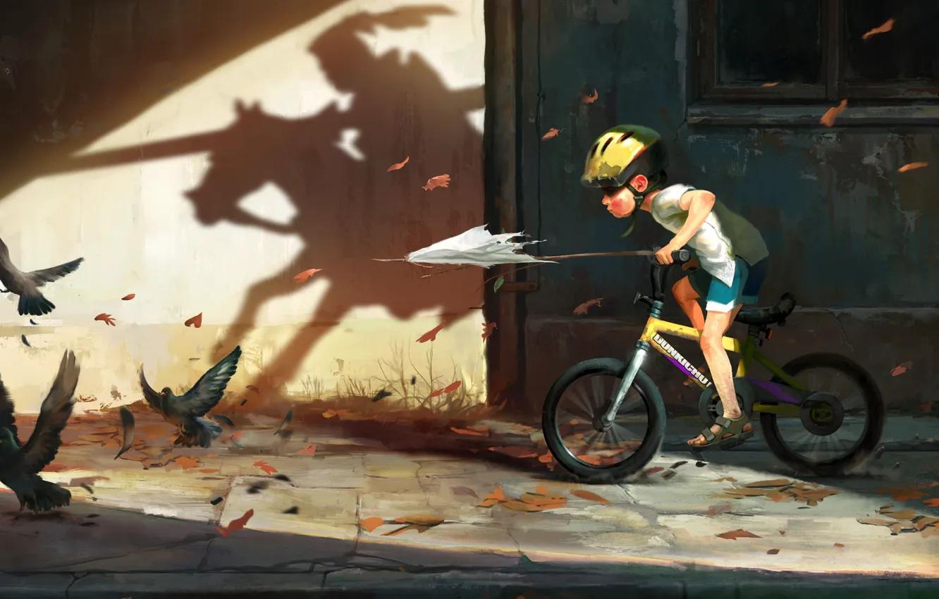 Photo wallpaper fantasy, birds, hero, digital art, artwork, sunlight, fantasy art, children