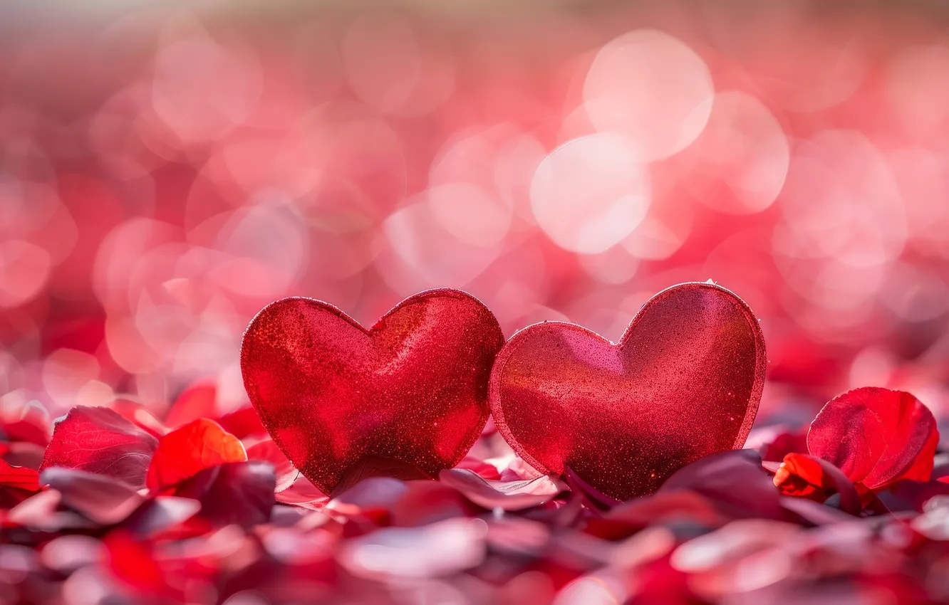 Photo wallpaper light, love, red, holiday, heart, blur, petals, hearts