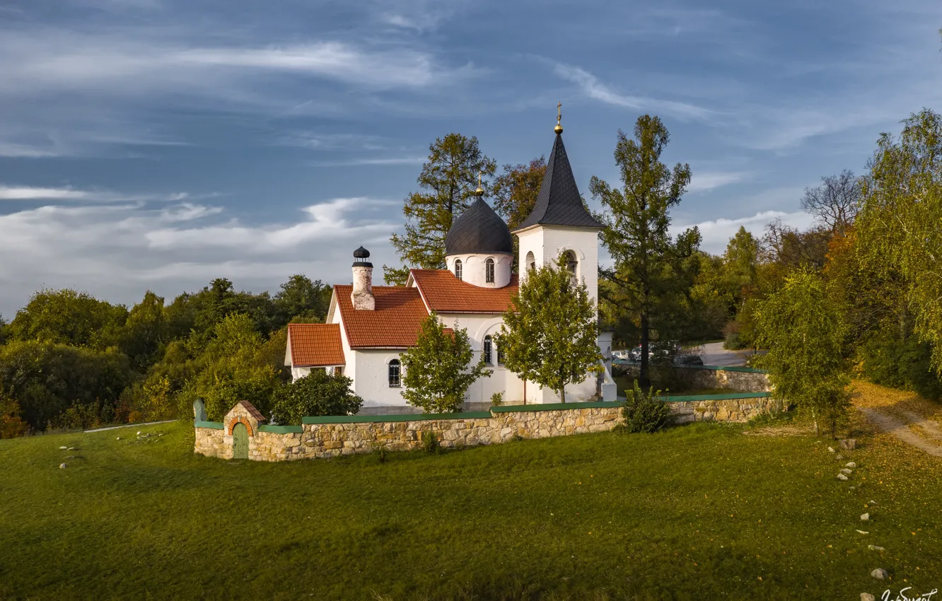 Photo wallpaper landscape, nature, village, Ilya Garbuzov, Behovo, Church of the Holy Trinity