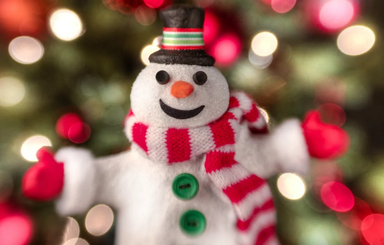 Photo wallpaper joy, lights, smile, holiday, hat, toy, new year, scarf