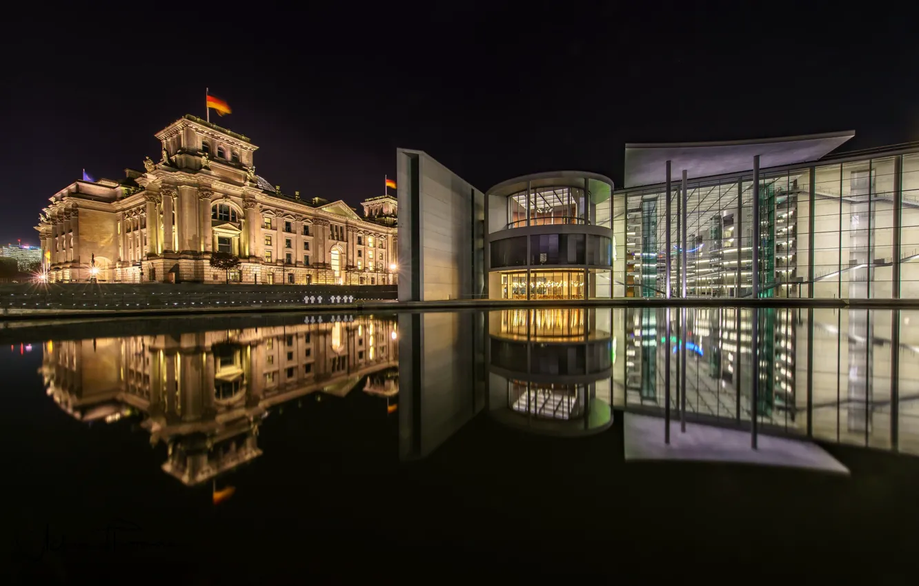 Photo wallpaper night, lights, Germany, Berlin, The Reichstag, the government quarter