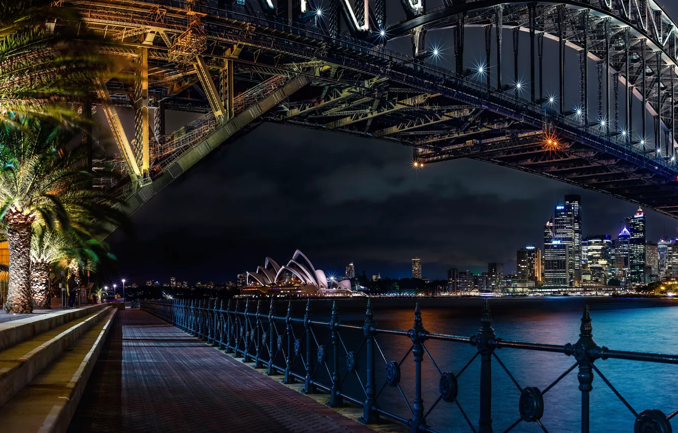 Photo wallpaper night, bridge, lights, Australia, theatre, Sydney, Opera