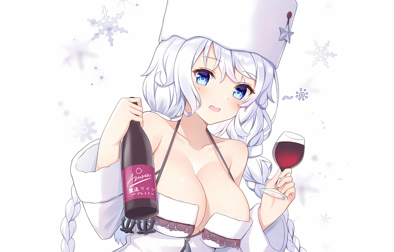 Photo wallpaper girl, sexy, cleavage, blouse, long hair, boobs, anime, beautiful