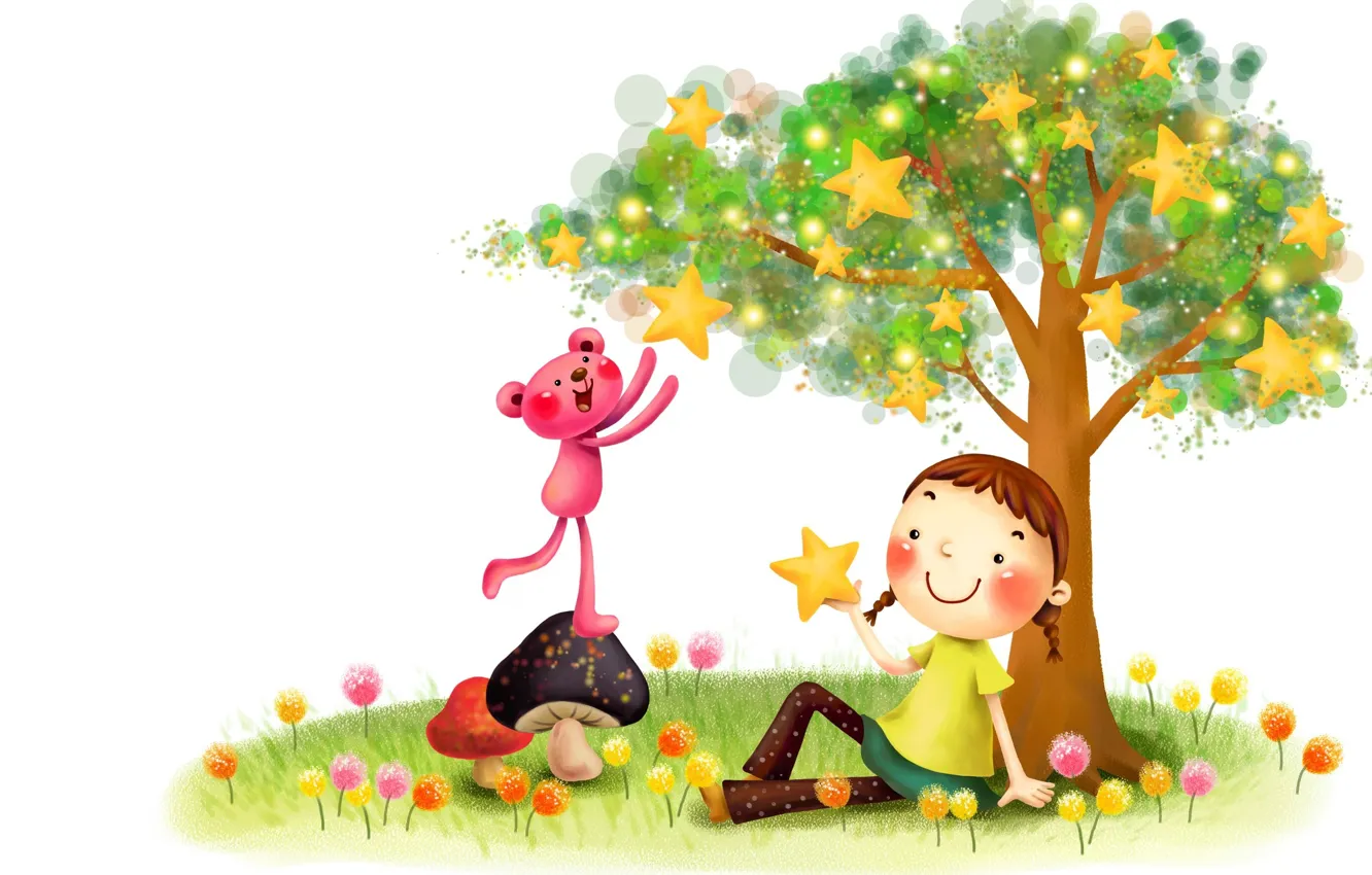 Photo wallpaper mood, vector, art, girl, the pink Panther, stars, children's