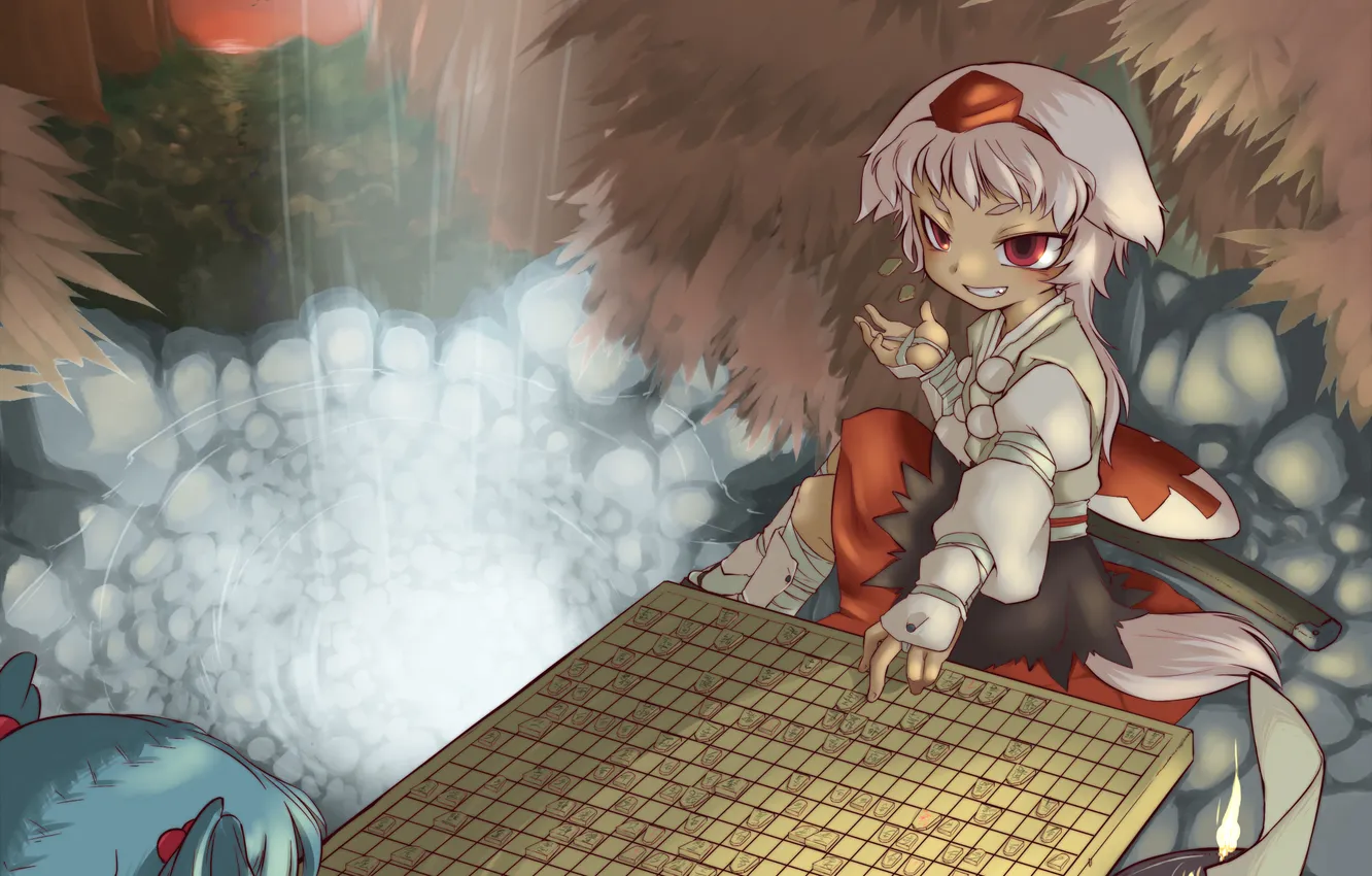 Photo wallpaper water, fish, the game, anime, Kawashiro Nitori, castle on the river