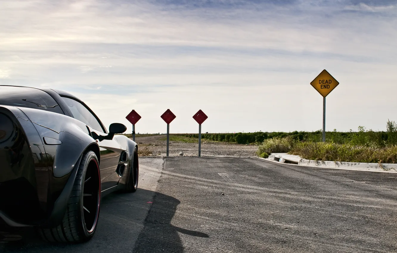 Photo wallpaper black, Z06, Corvette, Chevrolet, Chevrolet, black, road sign, Corvette