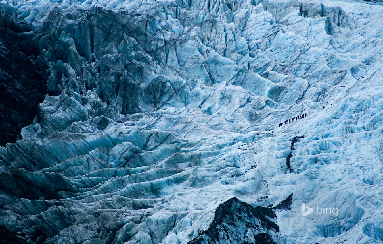 Photo wallpaper ice, landscape, slope, New Zealand, travelers, climbers, the glacier Franz Josef