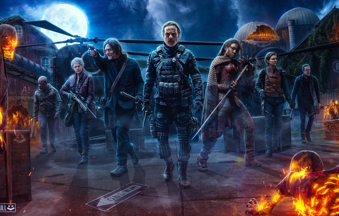 Photo wallpaper axe, wallpaper, fire, flame, sword, zombie, gun, pistol