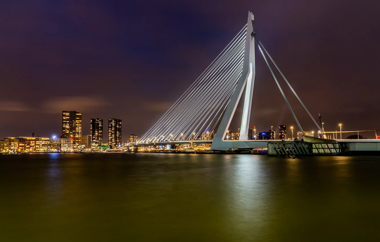 Photo wallpaper lights, the evening, Netherlands, Holland, Rotterdam