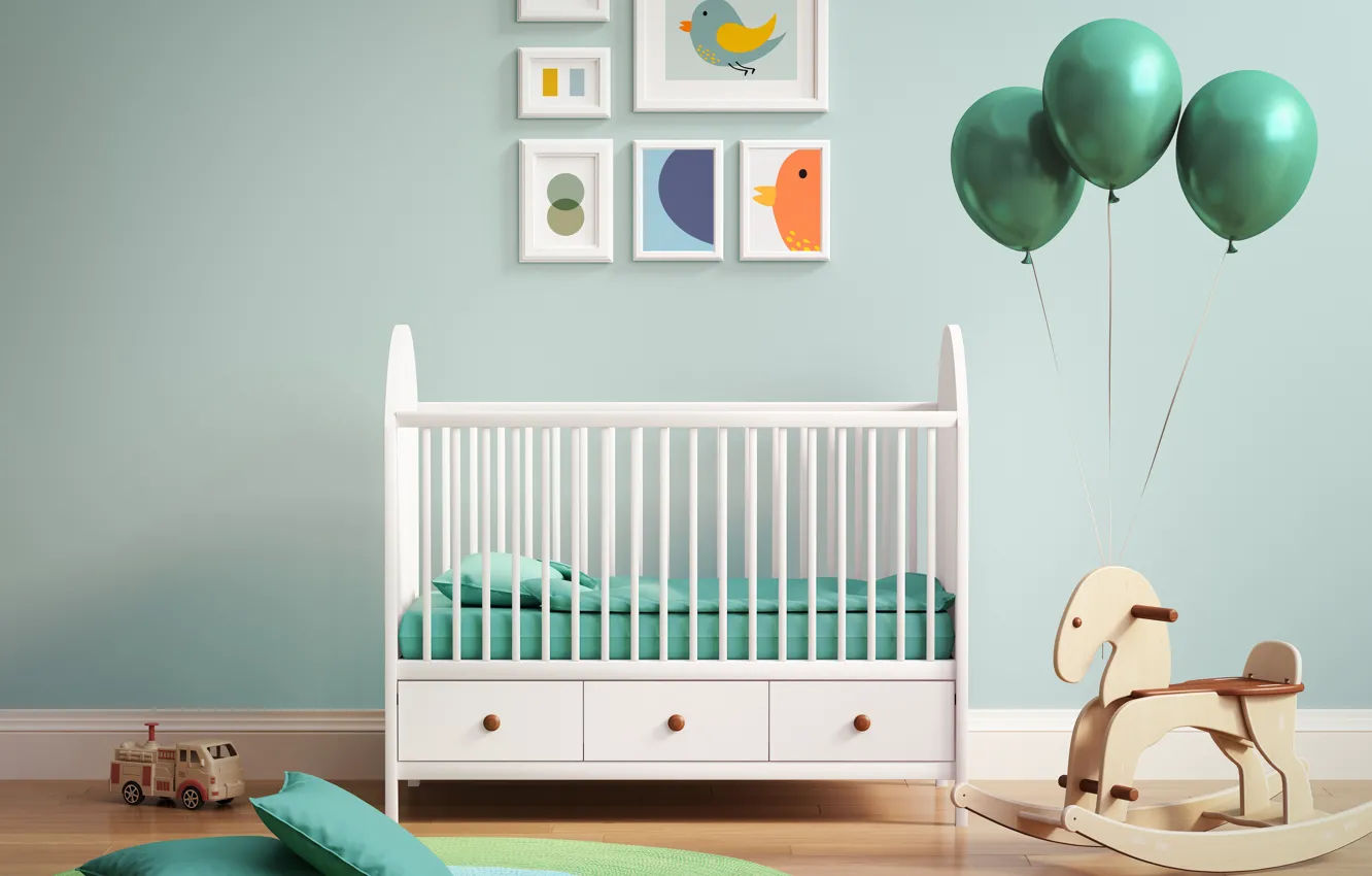 Photo wallpaper balls, design, toy, bed, interior, decor, children's room