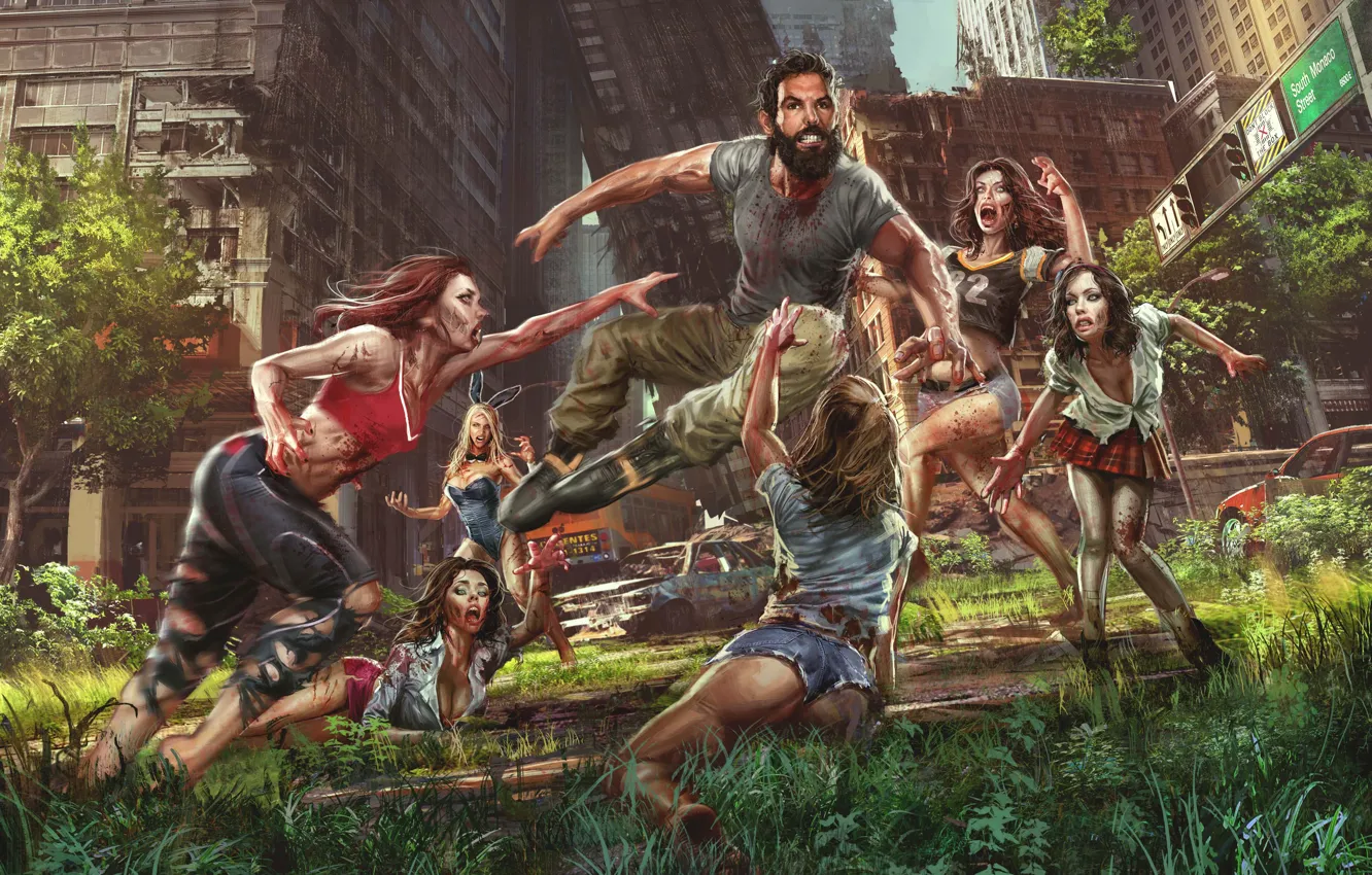 Photo wallpaper girl, the city, man, zombies, attack, Jude Smith, girls zombie, Save Dan