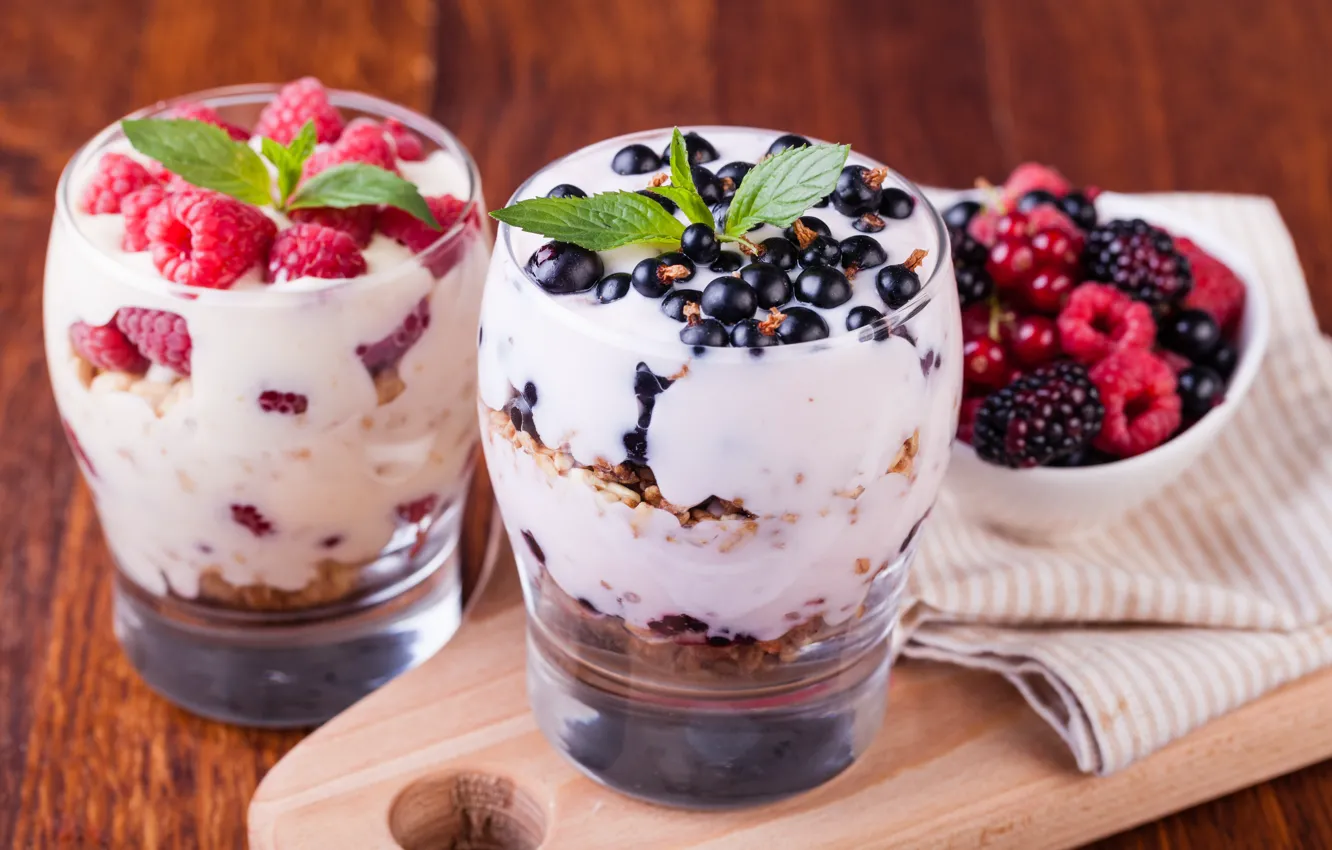 Photo wallpaper berries, dessert, cereal, yogurt