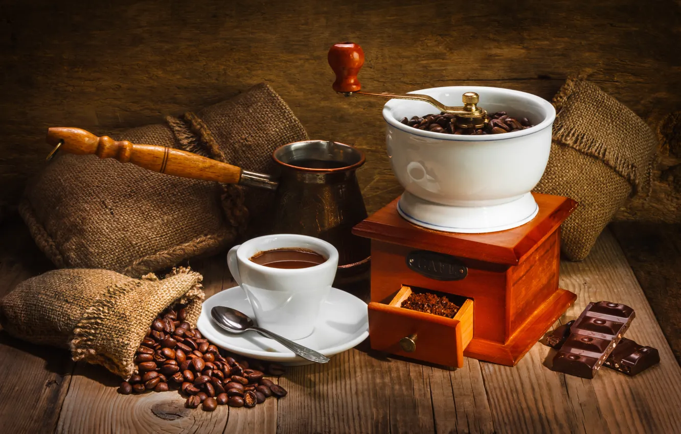 Photo wallpaper coffee, chocolate, bag, coffee beans, Turk