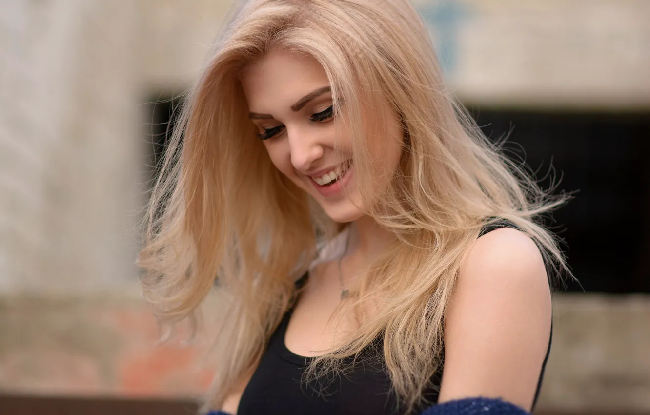 Photo wallpaper girl, smile, pretty, blonde, Olia Gedz