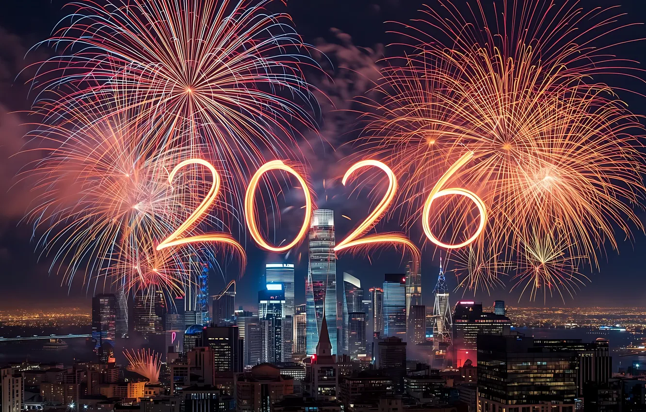 Photo wallpaper salute, figures, fireworks, numbers, 2026, New Year, new year, happy