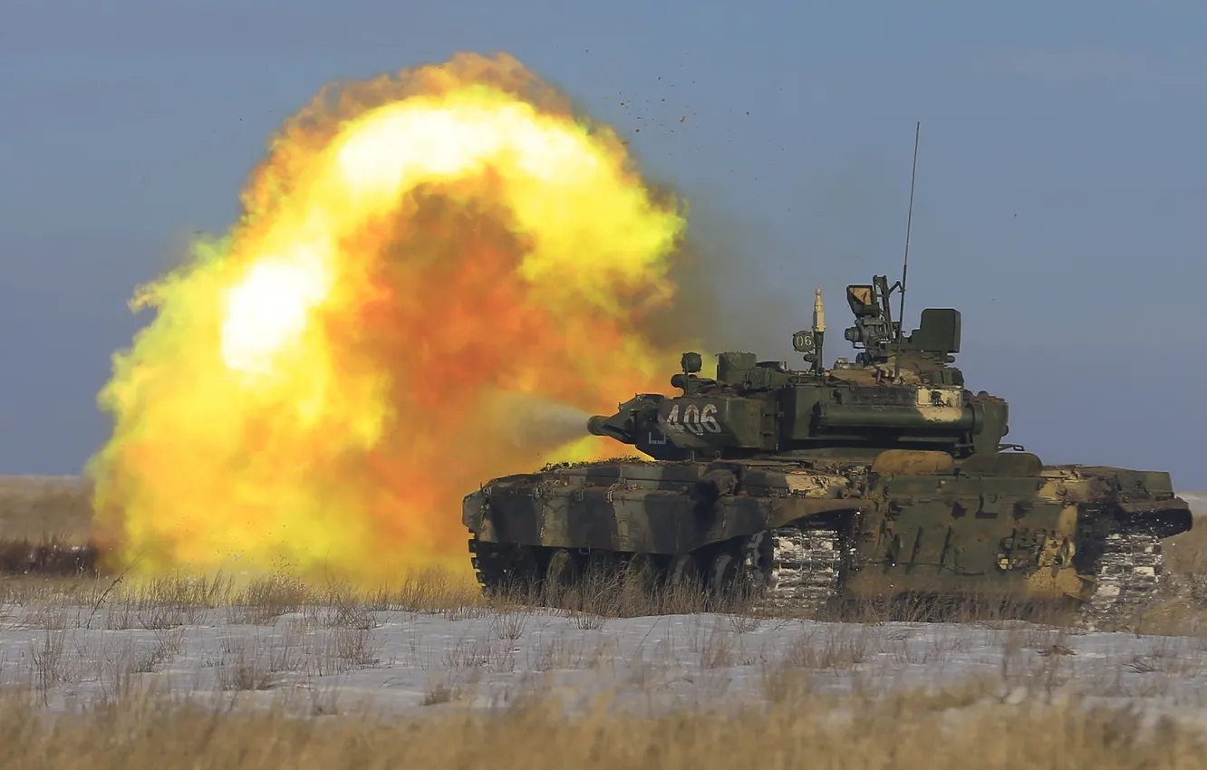 Photo wallpaper fire, tank, polygon, armor, T-90