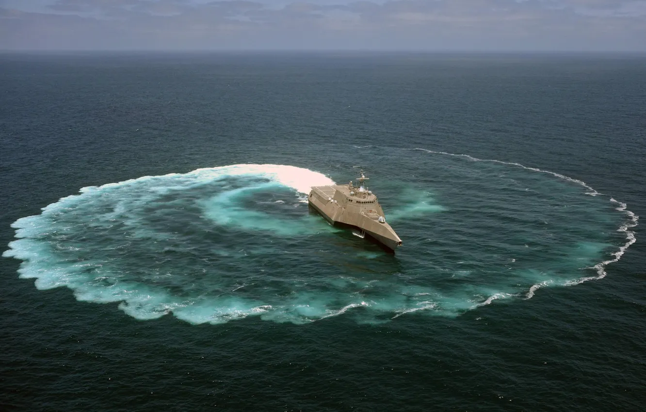 Photo wallpaper the ocean, ship, round, maneuver, USA, coastal, Navy, type of vessel