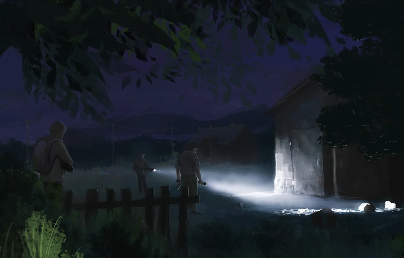 Photo wallpaper light, night, war, Apocalypse, people, flashlight, post