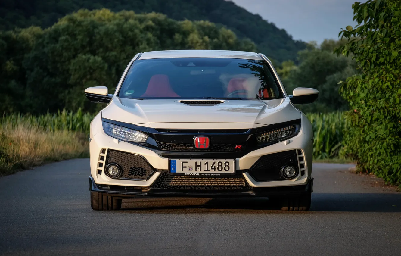 Photo wallpaper white, Honda, front view, hatchback, the five-door, 2019, Civic Type R, 5th gen