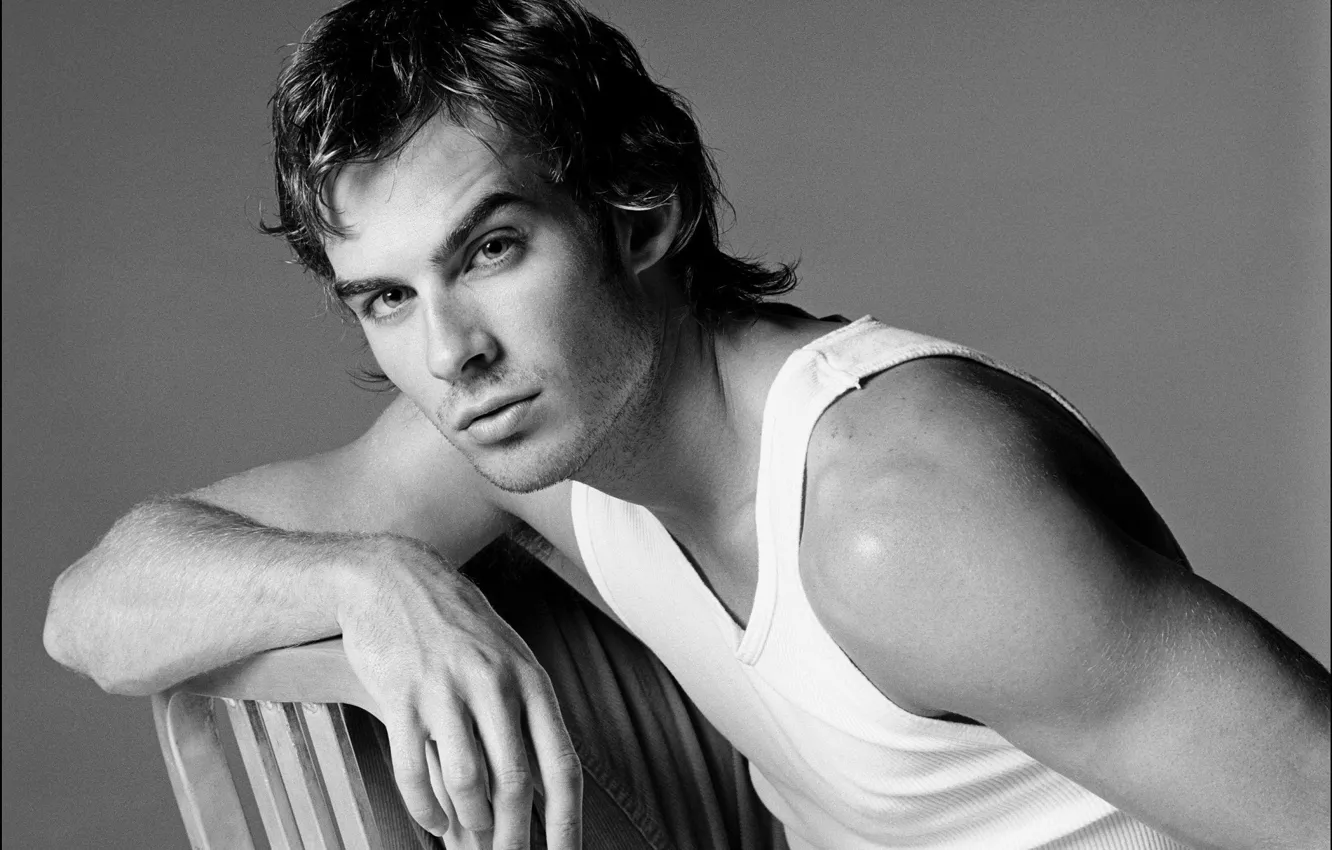 Photo wallpaper actor, black and white, guy, Ian Somerhalder, Ian Somerhalder