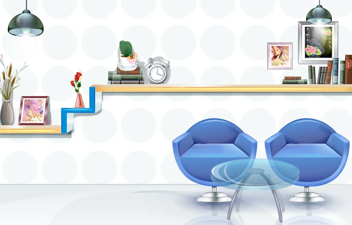 Photo wallpaper room, picture, chair, book, shelves