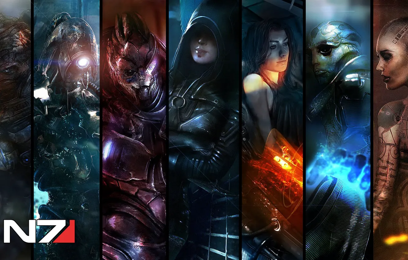 Photo wallpaper Miranda Lawson, Mass Effect 3, Garrus Vakarian, Thane Krios, Jack, krogan, grunt, Profit