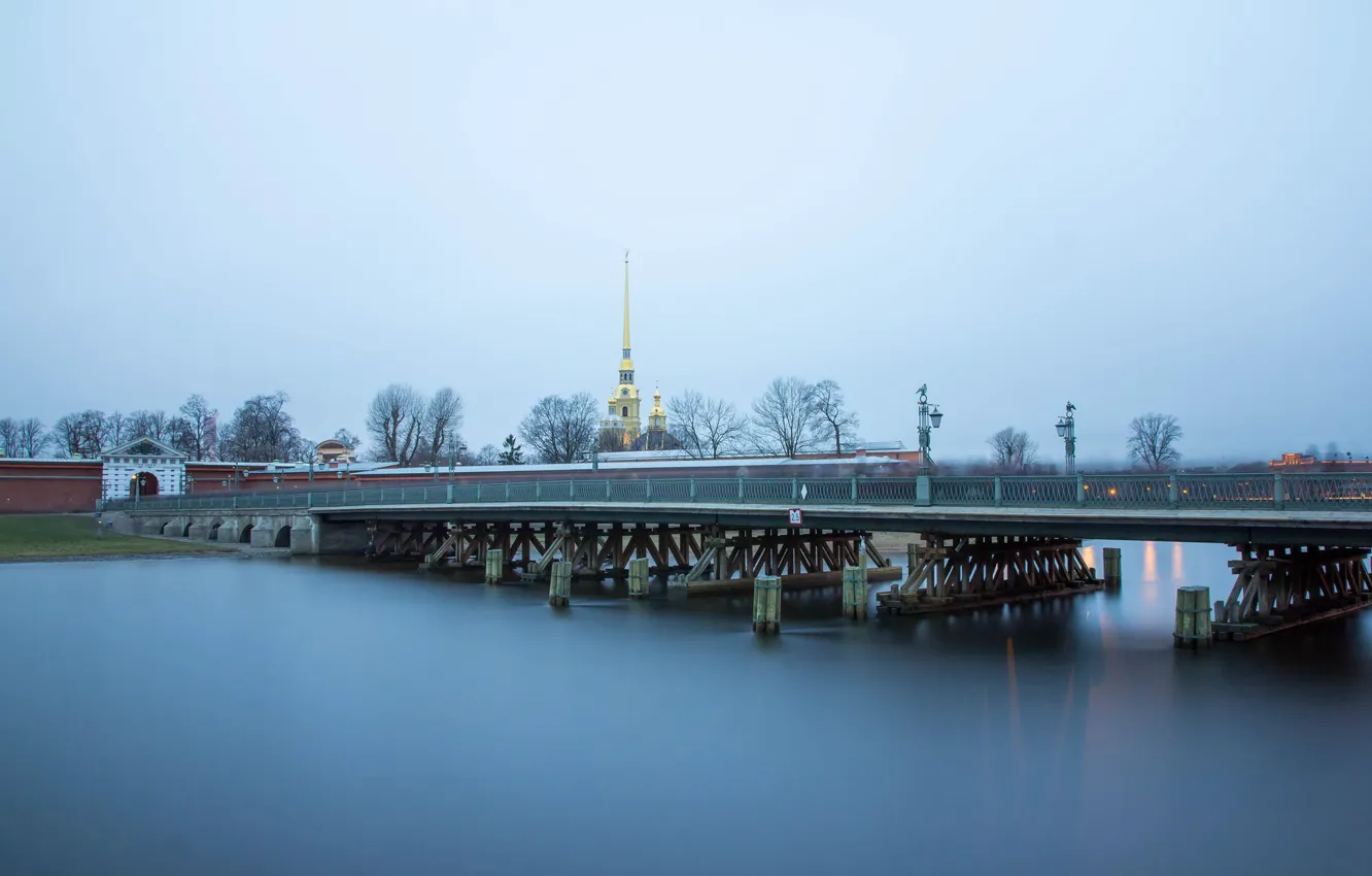 Photo wallpaper bridge, river, Russia, Peter, Saint Petersburg, Neva, St. Petersburg