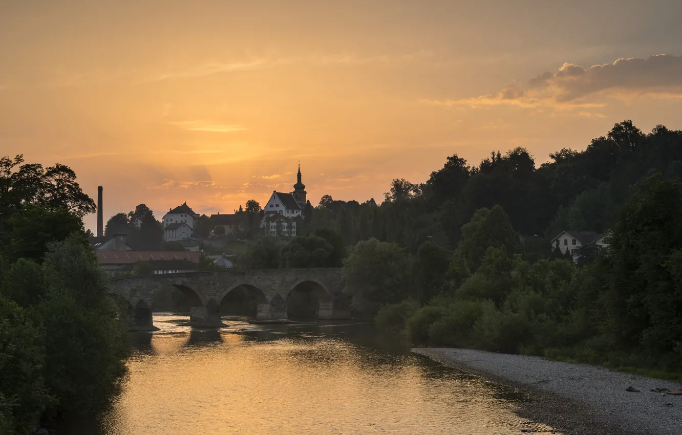 Photo wallpaper river, nature, Town
