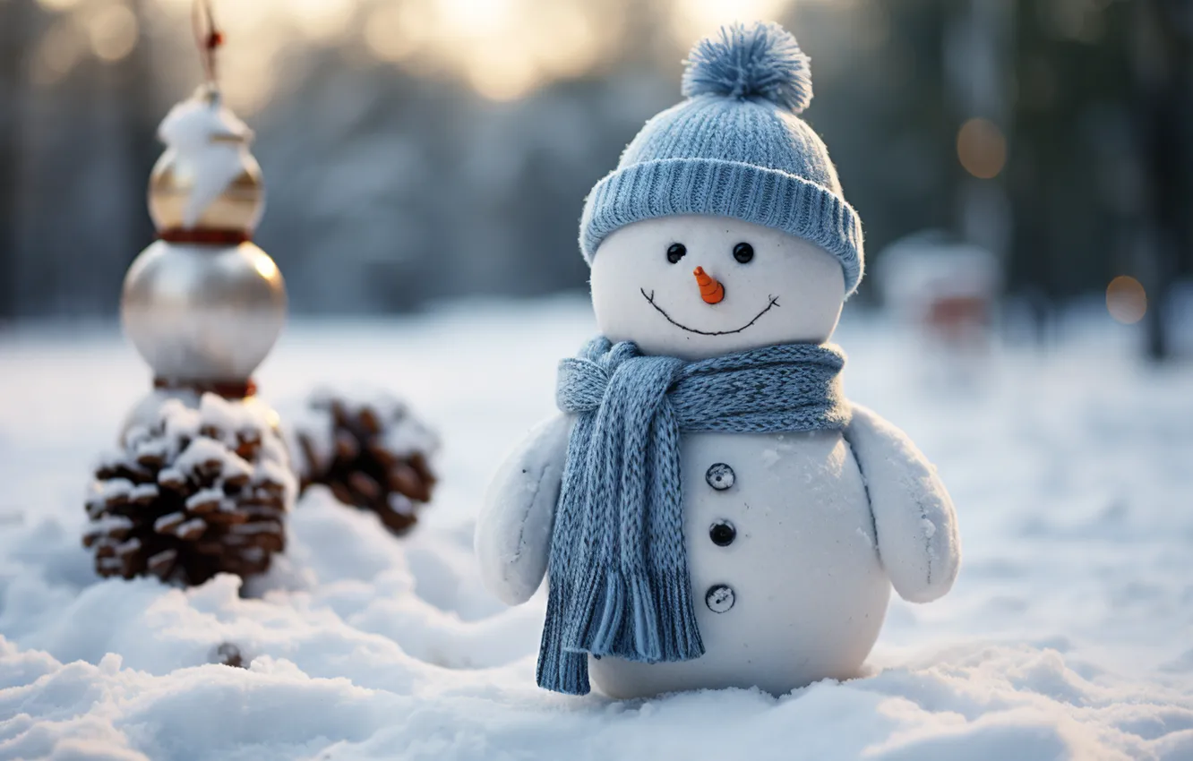 Photo wallpaper winter, snow, new year, Christmas, snowman, Christmas, winter, snow