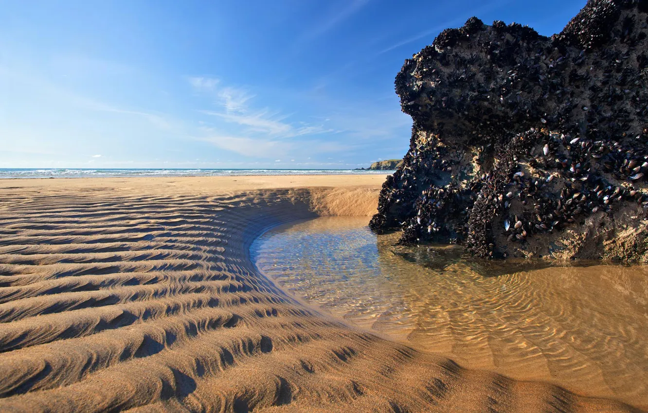 Photo wallpaper sand, beach, water, rock, tide