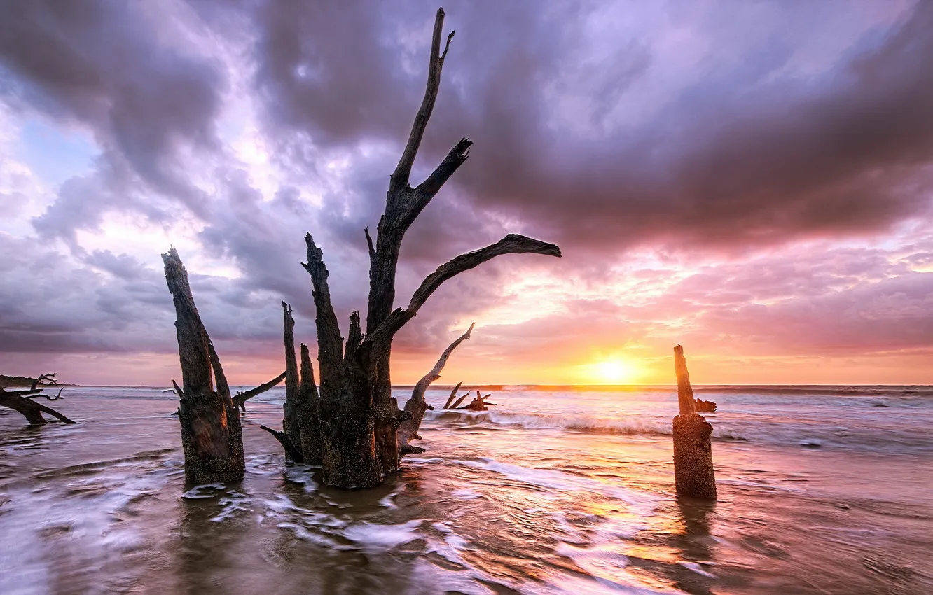 Photo wallpaper sea, landscape, sunset