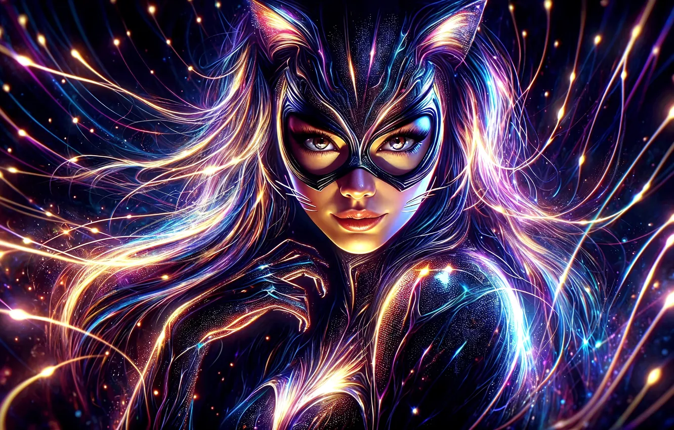 Photo wallpaper girl, fiction, mask, fantasy, Cat woman
