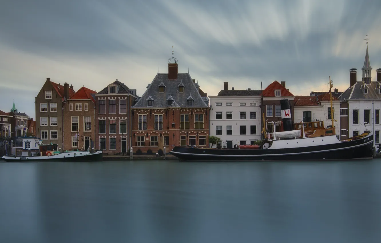 Photo wallpaper the city, home, boats, channel, Netherlands, Eduard Gorobets