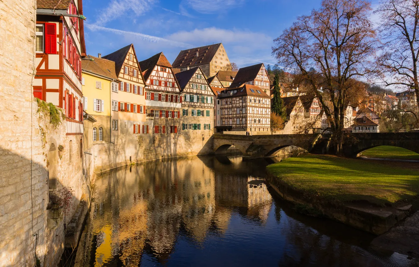 Photo wallpaper bridge, the city, river, home, Germany, Schwäbisch Hall, Kocher